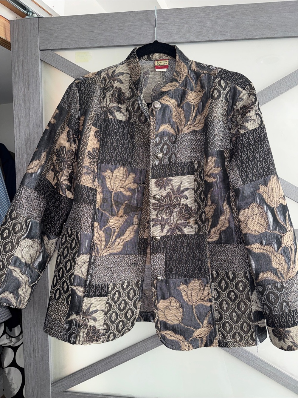 Tudor Court Haband Tapestry Patchwork Floral Jacket Small Vintage D6V